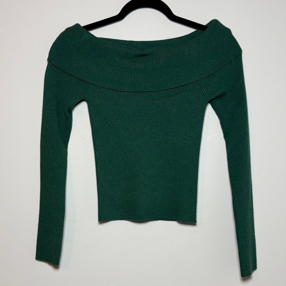 Honey & Sparkle Hunter Green Off The Shoulder Ribbed Knit Top M NWT